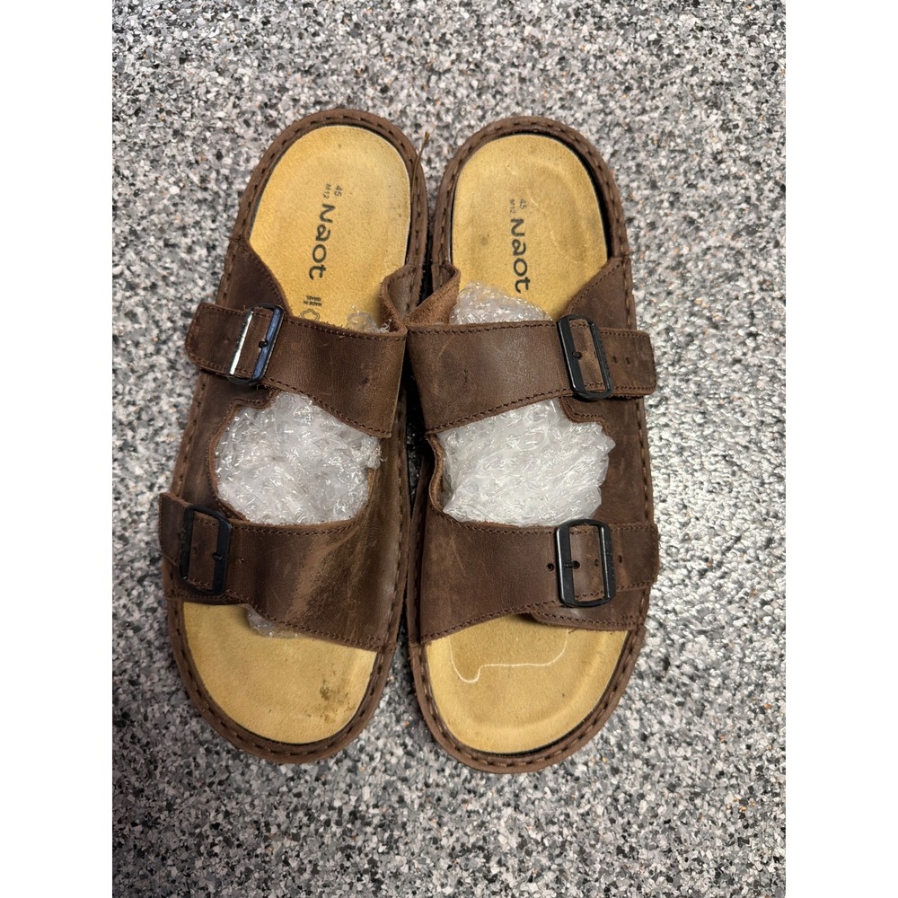 Naot Santa Cruz Mens Brown Leather Slide Sandals Buckle Straps Size 45 US 12